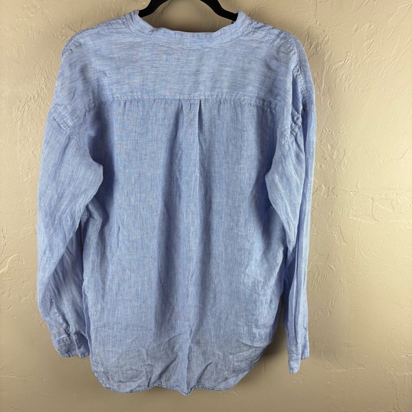 Lauren Ralph Lauren Blue Linen Embellished Crochet Lace Long Sleeve Blouse Large - Picture 5 of 10